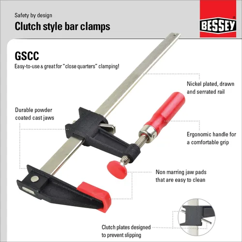 Vista 4 de BESSEY GSCC4PK-C Juego de abrazaderas para carpintería, estilo F con mango de madera, almohadillas reemplazables, 2 x 6 pulgadas y 2 x 12 pulgadas