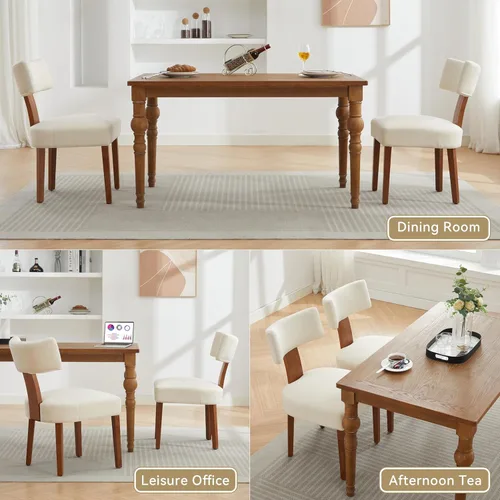 Vista 5 de Set of 2 Modern Armless Dining Chairs with Curved Backrest and Solid Wood Legs, Table & Chair Sets for Dining Room Living Room Kitchen Office,Beige