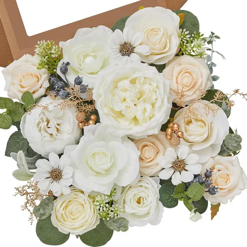 Vista 11 de Serwalin Flores artificiales de seda rosa polvoriento, flores falsas para bricolaje, ramos de boda, flores de pastel, decoración de primavera