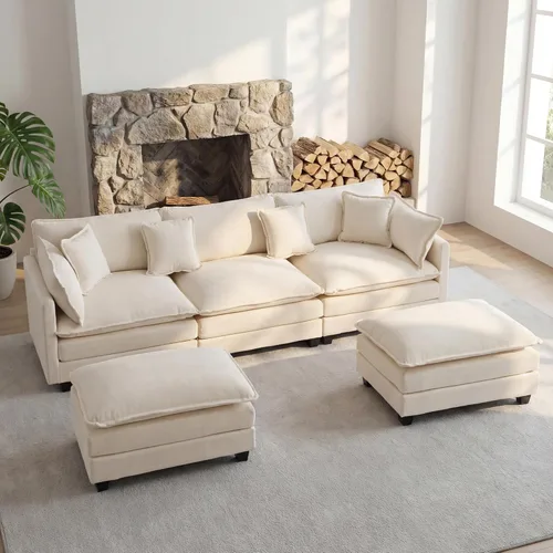 Vista 23 de Sofá seccional, cómodo sofá modular de nube, sofá modular de asiento profundo, sofá moderno en la nube, sofás modulares para sala de estar, Beige