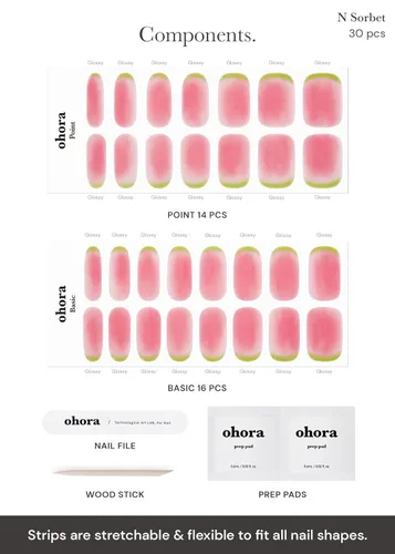 Vista 4 de ohora Tiras de uñas de gel semicuradas (N Sorbet), funcionan con cualquier lámpara de uñas, calidad de salón, larga duración, fácil de aplicar