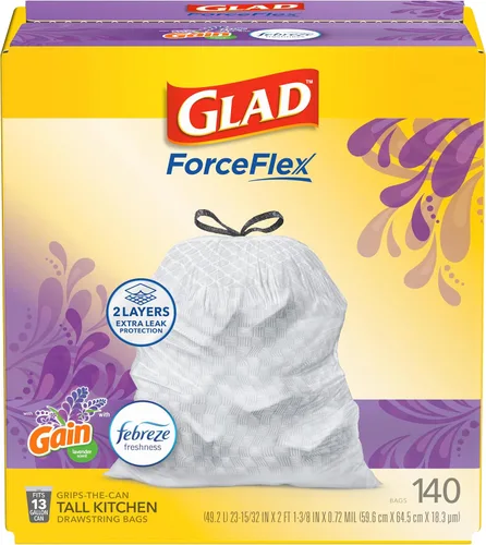 Vista 13 de Bolsas de basura Glad ForceFlex altas con cordón para cocina, 13 galones, aroma a lavanda, 40 unidades (el paquete puede variar)