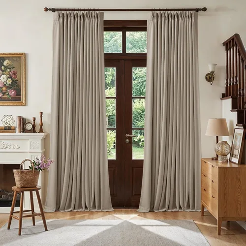 Vista 83 de Juego de 2 paneles de cortinas plisadas negras de 80 pulgadas para sala de estar, cortinas plisadas de lino con forro de 80 pulgadas de largo, 100%
