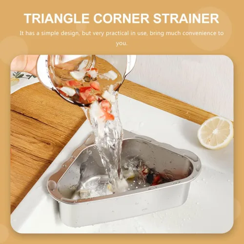 Vista 5 de Angoily Colador de fregadero cesta de drenaje de acero inoxidable triangular de malla de alimentos colador de basura plegable cesta de drenaje