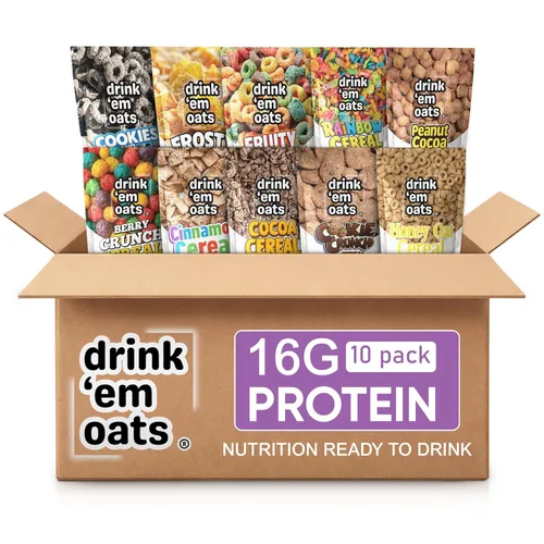Drink 'em Oats Paquete variado de avena lista para beber, 10 bolsas, sin gluten, sin OMG, sin lácteos, bebida de desayuno a base de plantas