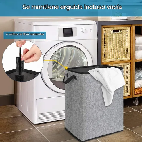 Vista 4 de SNIGJAT Cesta grande para la ropa sucia, cesta alta plegable de 80L con asa Beige