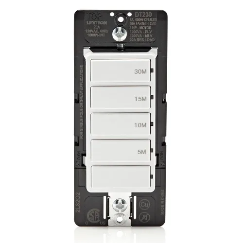 Vista 18 de Interruptor de cuenta regresiva Leviton para luces, ático, calefactores, bombas de piscina, 15-30 min, 1-2 hora, requiere cable neutro, 20A, 1