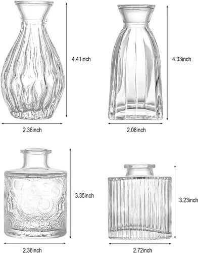 Vista 2 de Juego de 4 jarrones de cristal, 4 tamaños de florero pequeño para decoración de mesa de fiesta o hogar
