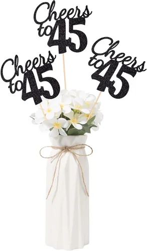 Vista 47 de Gexolenu Cheers to 21, paquete de 10 piezas de centros de mesa de cumpleaños número 21 con purpurina negra de doble cara para mesas, palitos