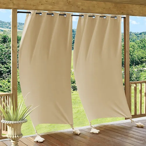 RYB HOME Cortinas para exteriores resistentes al viento, cortina opaca impermeable con bolsa de peso, cortinas aisladas de privacidad para patio,