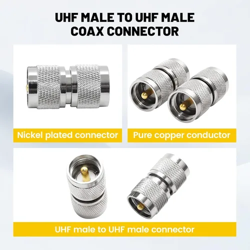 Vista 3 de Anina UHF PL259 macho a macho conector coaxial, 2 unids baja pérdida RF PL-259 adaptador para antena de radio CB Ham, cable coaxial, medidor SWR