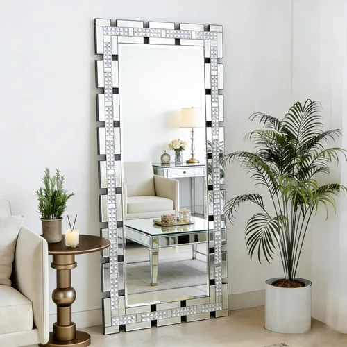 Vista 11 de Chende Espejo de pared decorativo de cristal para sala de estar, espejo grande de 36 x 24 pulgadas para decoración de pared con borde biselado