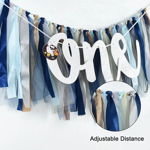 Vista 3 de BEISHIDA Pancarta de Primera Silla Alta Decoraciones de Cumpleaños de 1 Año Tema de Astronauta Negro Azul Primera Pancarta de Cumpleaños para Niñas