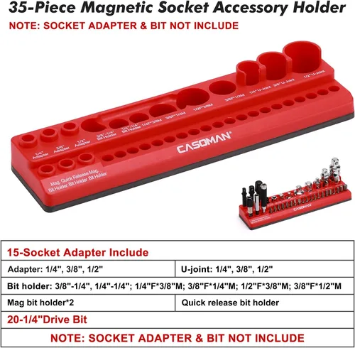 Vista 2 de CASOMAN Soporte magnético para accesorios de enchufe de 35 piezas, bandeja organizadora de herramientas magnética, sostiene brocas, adaptadores