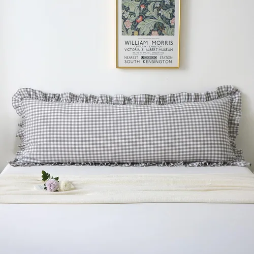 Vista 14 de Paquete de 2 fundas de almohada europeas a cuadros azul polvoriento, blanco, a cuadros, 100% algodón lavado, a cuadros, estilo francés, rústico