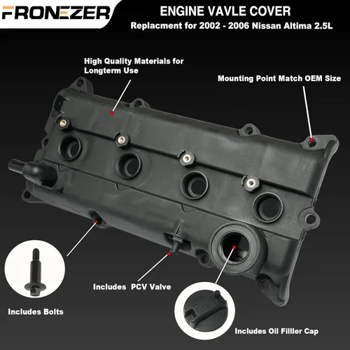 Vista 4 de Cubierta de válvula de motor con juntas, pernos, tapa de llenado de aceite, válvula PCV, sellos de tubo de bujía compatibles con Nissan Sentra