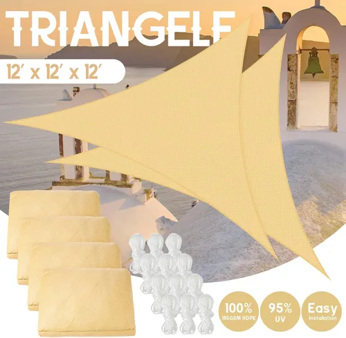 Vista 2 de Woanger Toldo tipo vela triangular de 12 x 12 x 12 pies, con bloqueo UV, toldo impermeable para exteriores, patio, jardín, terraza, patio