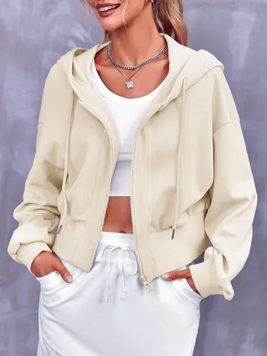 Vista 4 de Fisoew Sudaderas casuales con capucha y cremallera para mujer, sudaderas de manga larga con cordón