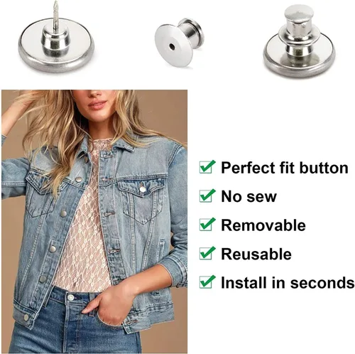 Vista 6 de 6 botones instantáneos de ajuste perfecto, ajuste instantáneo, botones de repuesto de jeans, botón extraíble para jeans sueltos, botones sin coser
