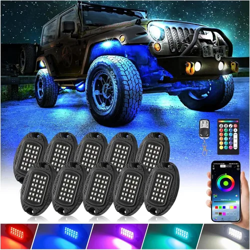 Vista 11 de 4 cápsulas de luces LED de aleación para ATV UTV Carro de golf Camión RZR SXS, kit de luz bajo multicolor RGB impermeable para autos con control