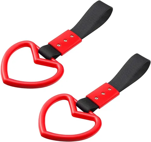 Vista 9 de 2 anillos Tsurikawa en forma de corazón, correa de mano para parachoques trasero, asa de corazón Janpanese para automóviles, SUV, metro, autobús