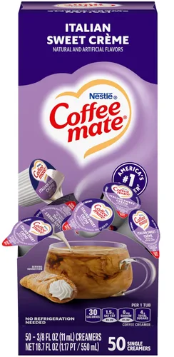 Coffee-Mate 84652 - Crema líquida para café, crema dulce italiana, tazas de 0.375 onzas (caja de 50)