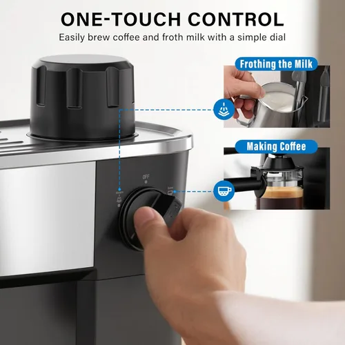 Vista 4 de XIXUBX Cafetera de espresso de 6 bares, cafetera compacta de 800W con calentador de tazas de acero inoxidable, espumador de leche a vapor, alivio