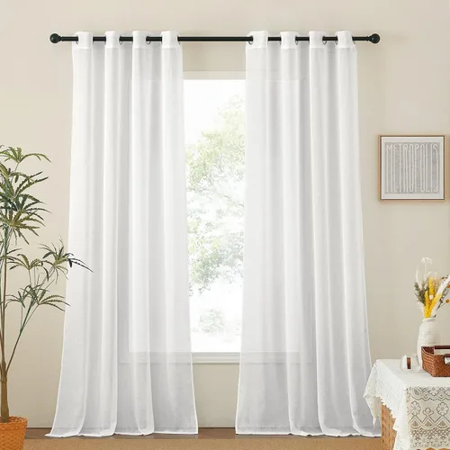 Vista 164 de NICETOWN Cortinas semitraslúcidas para ventana de cocina con ojales, 29 pulgadas de ancho x 24 pulgadas de largo, color blanco, cortinas