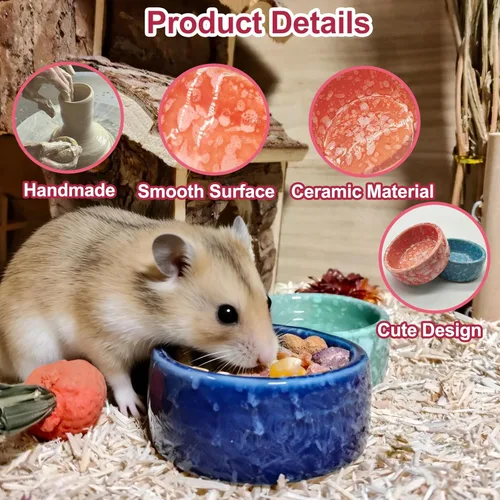 Vista 2 de kathson 4 Pcs Hamster Food Bowl Guinea Pig Ceramic Water Bowl Small Animal Feeding Dish for Dwarf Hamster Gerbil Syrian Ferret Hedgehog Chinchilla