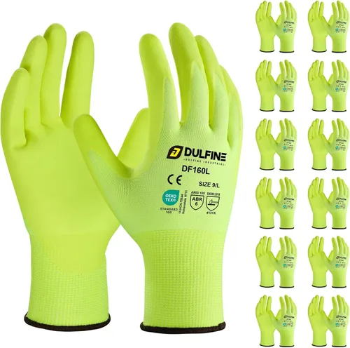 Vista 13 de DULFINE Safety Work Gloves for Men & Women, MicroFoam Nitrile Coated Nylon Black Grip for General Purpose, 3/6/12/36 Pairs