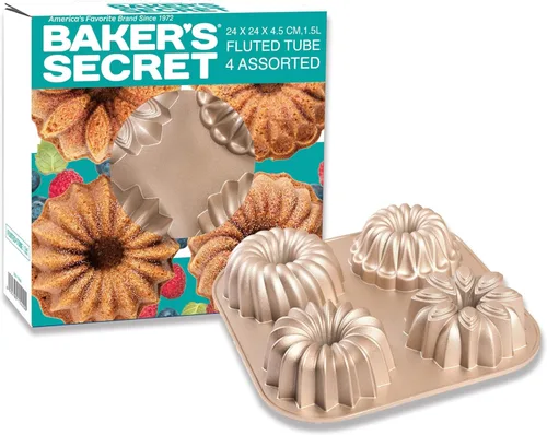 Vista 4 de Baker's Secret Antiadherente para molde estriado para tartas, moldes para hornear pasteles de aluminio fundido a presión resistente, revestimiento