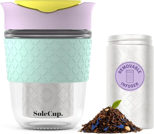 Vista 14 de Infusor de té suelto de viaje, colador de té desmontable con tapa a prueba de derrames, taza de café de viaje de vidrio reutilizable sin BPA