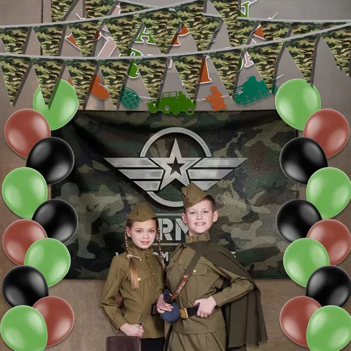 Vista 4 de Banderín de camuflaje de 49 pies, banderas triangulares de camuflaje del ejército para decoraciones de fiesta de cumpleaños