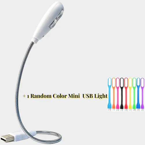 Vista 2 de Lámpara de Lectura LED USB con Ajuste Regulable de 2 Brillos, Cuello de Ganso Flexible, Luz USB para Notebook Laptop Teclado, Powerbank