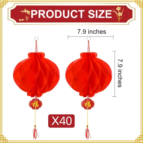 Vista 2 de Coopay 40 linternas chinas rojas de 8 pulgadas para decoración de Año Nuevo Lunar, Festival de Primavera, boda, restaurante, suministros de fiesta
