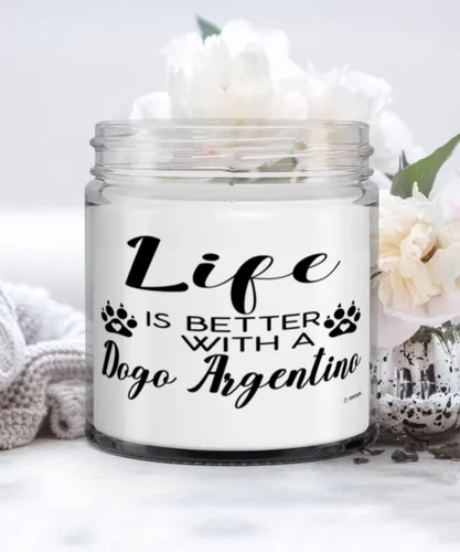 Funny Dogo Argentino Dog Candle Life is Better with A Dogo Argentino - Velas perfumadas de vainilla de 9 onzas, cera de soja