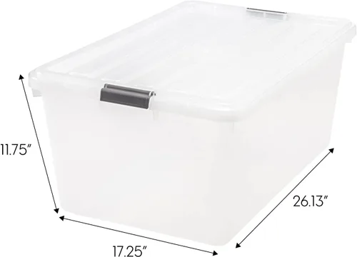 Vista 2 de IRIS USA 68 Quart / 17 Gal. Contenedores de almacenamiento de plástico apilables con tapas y hebillas de cierre, paquete de 5 - Perla, contenedores