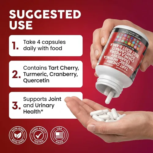 Vista 6 de Clean Nutraceuticals Cápsulas de extracto de cereza ácida con cúrcuma, moringa, arándano, chancapiedra, apio, quercetina, ACV, granada