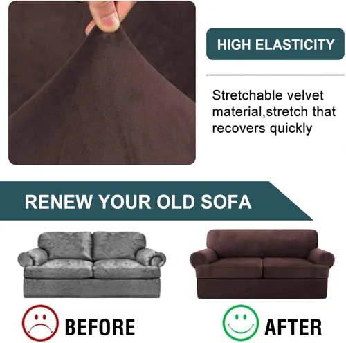 Vista 7 de OOCCO Funda para sofá con cojines en forma de T, funda de terciopelo para sillón, protector de muebles, fundas elásticas para sofá con cojines