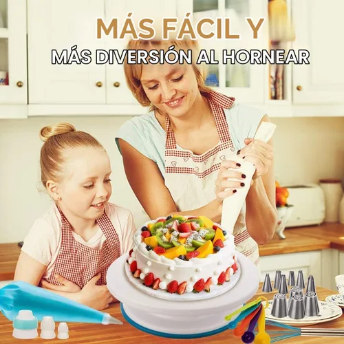 Vista 6 de Kit de 207 piezas de suministros de decoración de pasteles para principiantes, tocadiscos de tartas, más de 100 bolsas de tuberías, puntas