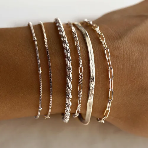Vista 3 de DEARMAY Pulseras de oro para mujer, impermeables, juegos de joyas de oro real de 14 quilates para mujer, modernas, finas, delicadas, apilables
