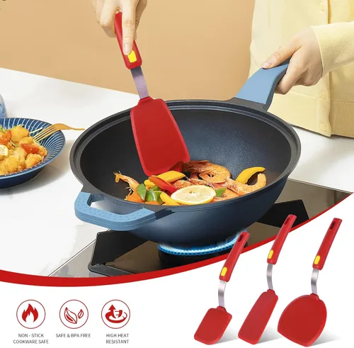 Vista 5 de Espátulas de cocina de silicona, resistentes al calor, juego de espátulas a prueba de derretimiento para utensilios de cocina antiadherentes