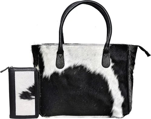 Bolso de mano clásico de cuero vacuno para mujer, bolso de hombro con bolso de mano Freebie, bolso de mano clásico