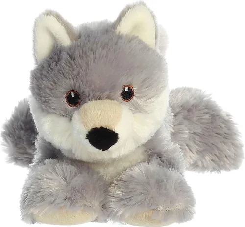 Vista 2 de Aurora® Peluche de lobo Eco Nation™ Eco Softies™ hecho de forma responsable, ideal para aventuras de juego, perfecto para cumpleaños o simplemente