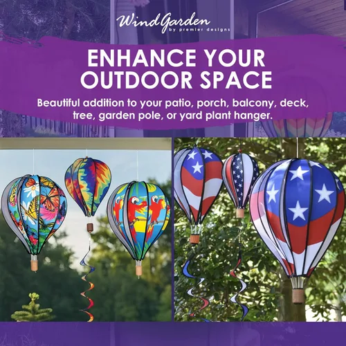 Vista 5 de Globo aerostático colgante de jardín giratorio de 26 pulgadas – vibrante diseño de arco iris cheurón, decoración al aire libre resistente a