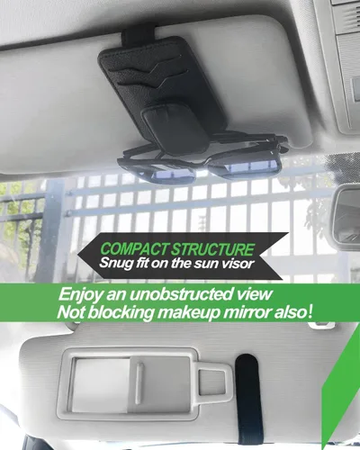 Vista 5 de Soporte magnético para lentes de sol para automóvil, soporte magnético de cuero para gafas de sol para automóvil, clip para visera solar