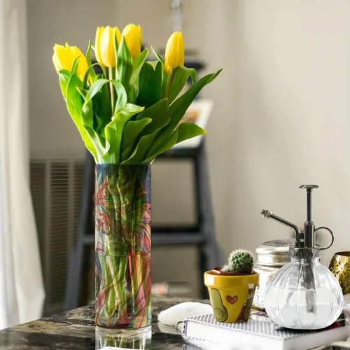 Vista 5 de A Cute Cartoon White unicorns Plastic Cylinder Vases for Flowers 11.8 x 3.9 Inch decorative Small Vases Decorative Centerpieces Bookshelf Wedding