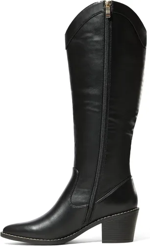 Vista 4 de DREAM PAIRS Botas vaqueras para mujer, vaquera occidental, con cremallera, tacón grueso, punta puntiaguda, botas altas hasta la rodilla
