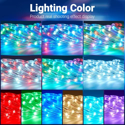 Vista 2 de Cuerda de luces inteligentes para exteriores de 16.4 pies, luces de Navidad impermeables que cambian de color con control remoto, diseño conectable