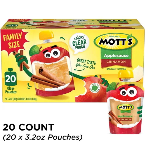 Vista 3 de Mott's Puré de manzana y canela, bolsas transparentes de 3.2 onzas, paquete de 20